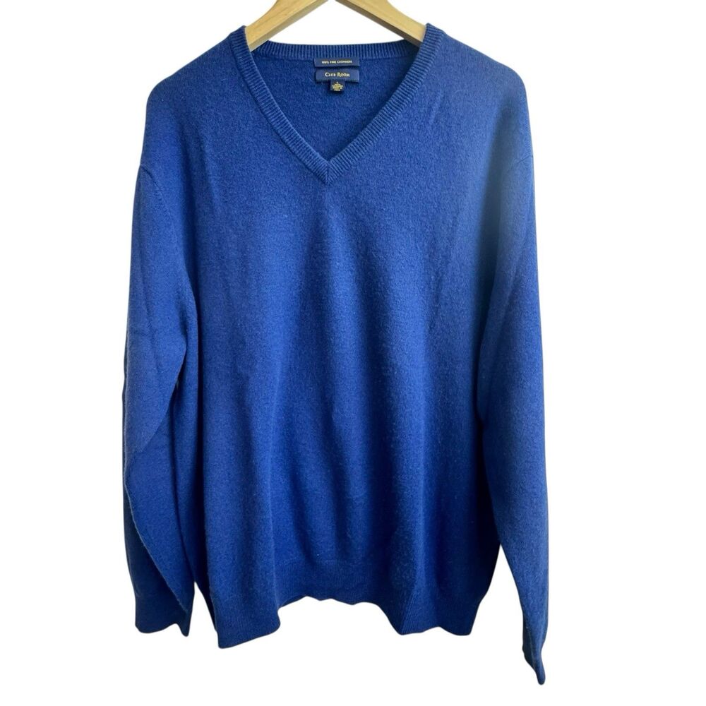 Club Room 100% Cashmere Men's L Sweater Pullover blue V-Neck Knit